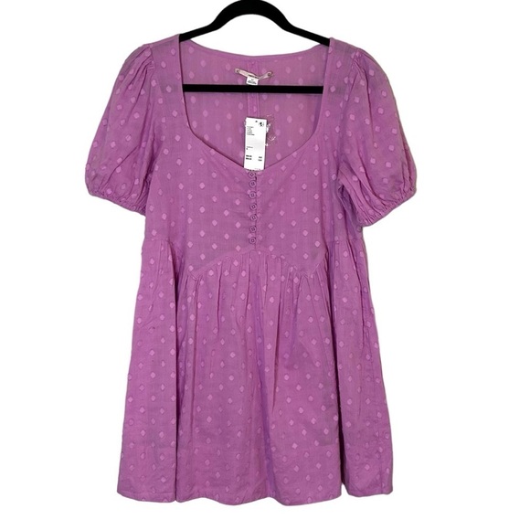 Urban Outfitters UO Maci Polka Dot Mini Dress Puff Sleeve Lilac - Picture 6 of 14